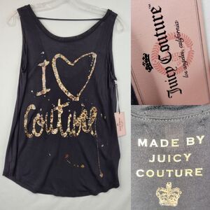 NEW JUICY COUTURE I love black gold leopard sleeveless oversized top small NWT